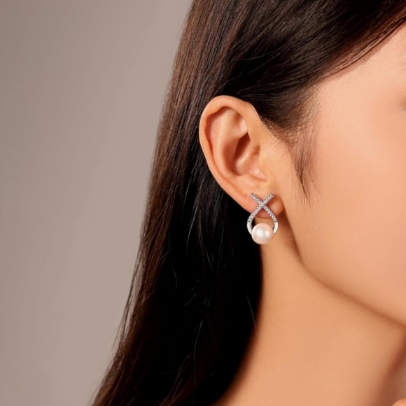 18K Gold Plated Pearl Drop Earrings 925 Sterling Post Cute Bow Earrings - Picture 4 of 5